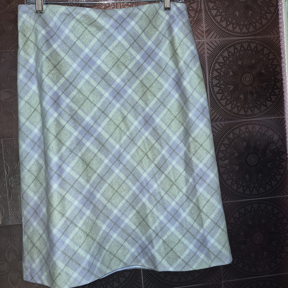 Ann Taylor Plaid A-Line Skirt in Blue and Green